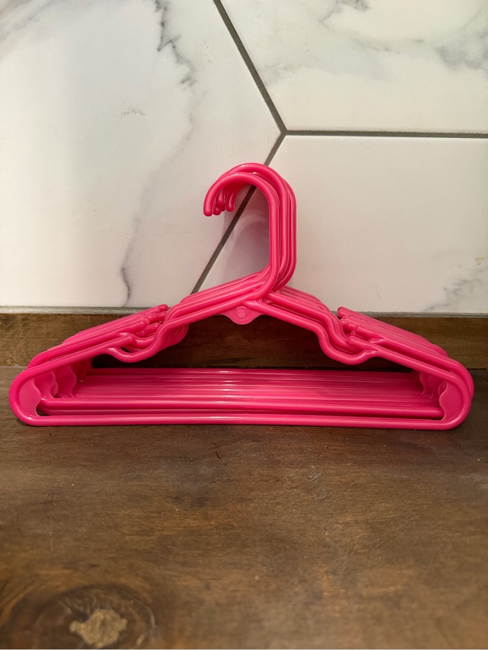 Kids Set of Bright Pink Plastic Clothing Hangers